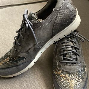 Miz Mooz Dark Gray Suede & Snakeskin Accent Lace-Up Flats